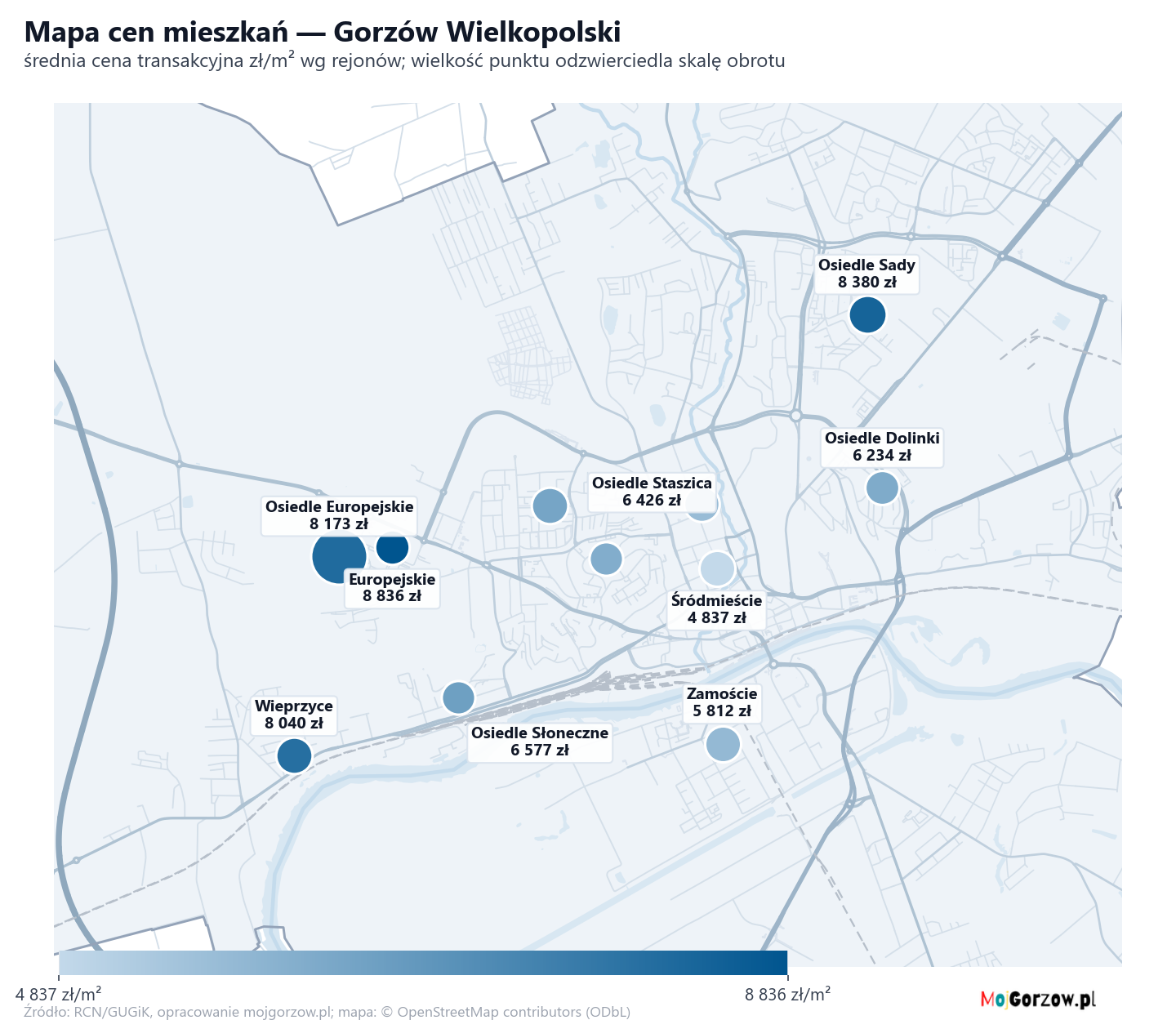 Mapa cen mieszkań - Gorzów Wielkopolski