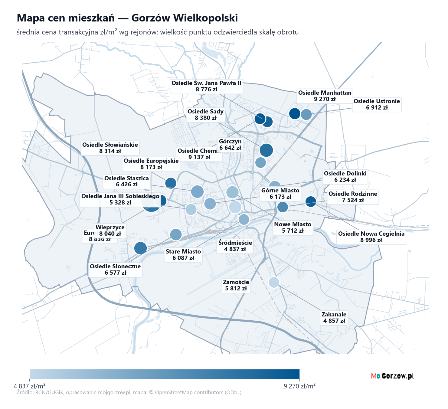 Mapa cen mieszkań - Gorzów Wielkopolski