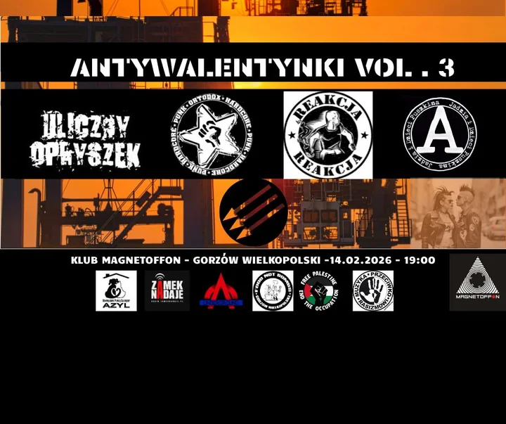 Grafika promocyjna wydarzenia ANTYWALENTYNKI Vol. 3 w Magnetoffon (Gorzów Wielkopolski)