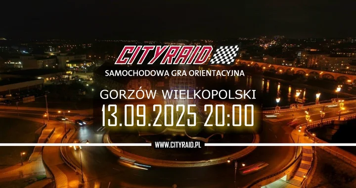 Obrazek przedstawia grafikę promocyjną wydarzenia Nocna samochodowa gra terenowa CITYRAID w Gorzowie Wielkopolskim