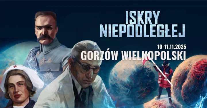 Grafika promocyjna wydarzenia ISKRY NIEPODLEGŁEJ: mobilne widowisko multimedialne w Gorzowie