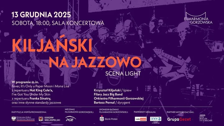 Grafika promocyjna wydarzenia KILJAŃSKI na jazzowo — koncert Krzysztofa Kiljańskiego z big bandem i filharmonią