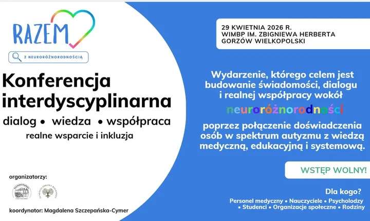 Grafika promocyjna wydarzenia Razem! z neuroróżnorodnością — konferencja interdyscyplinarna w Gorzowie