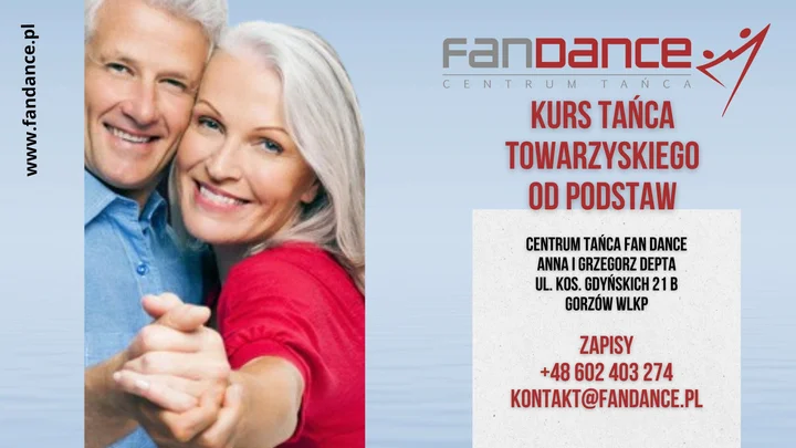 Grafika promocyjna wydarzenia KURS TAŃCA TOWARZYSKIEGO od podstaw — Centrum Tańca Fan Dance