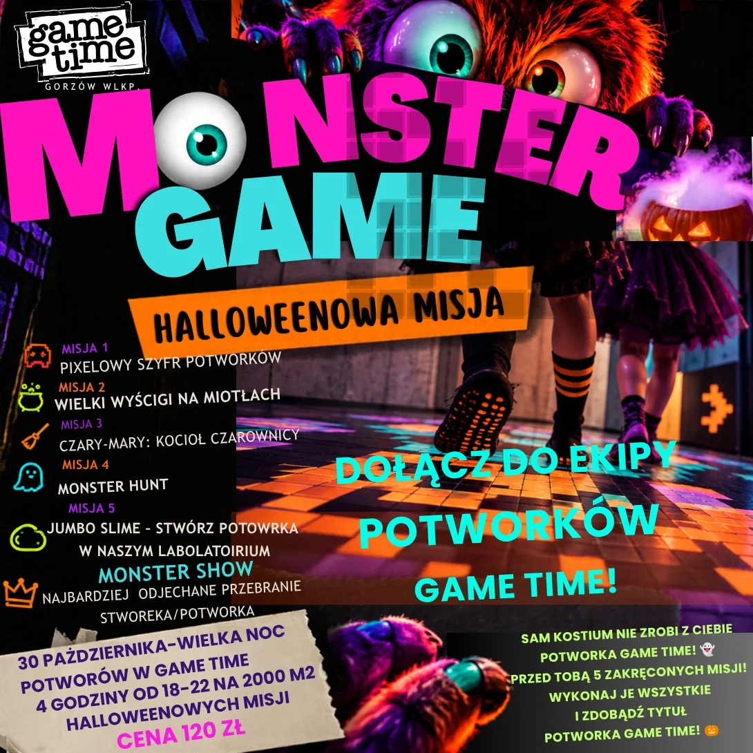 Grafika promocyjna wydarzenia MONSTER GAME – Halloween w Game Time