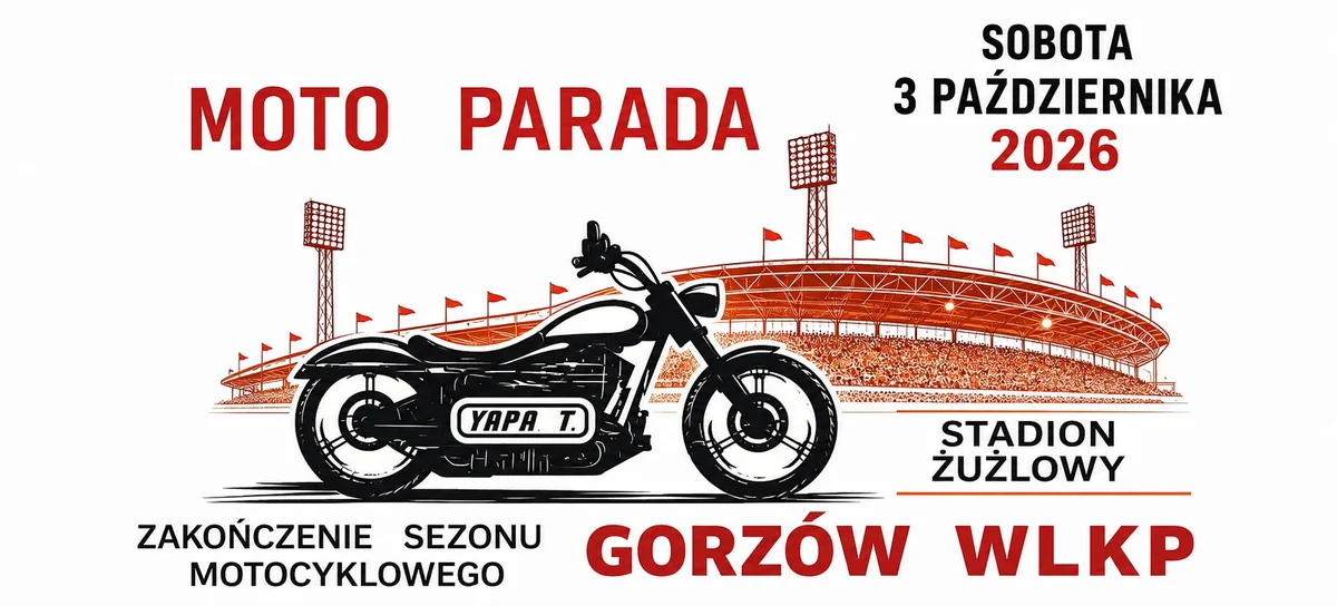 Grafika promocyjna wydarzenia Moto Parada – Zakończenie Sezonu Motocyklowego 2026 w Gorzowie