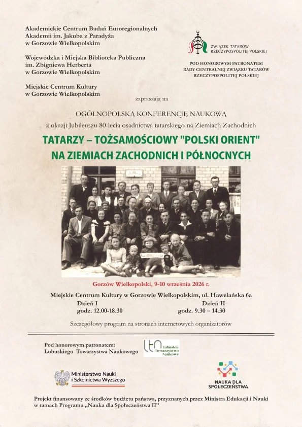 Grafika promocyjna wydarzenia Ogólnopolska Konferencja Naukowa „Tatarzy – tożsamościowy «polski orient» na ziemiach zachodnich i północnych”