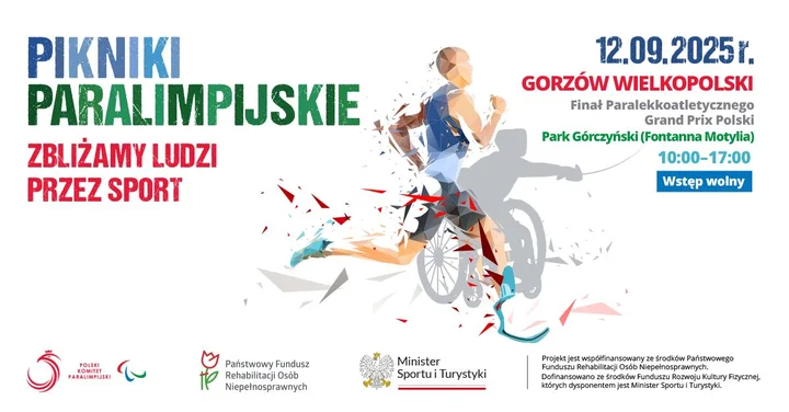 Obrazek przedstawia grafikę promocyjną wydarzenia Piknik paralimpijski w Parku Górczyńskim w Gorzowie Wielkopolskim