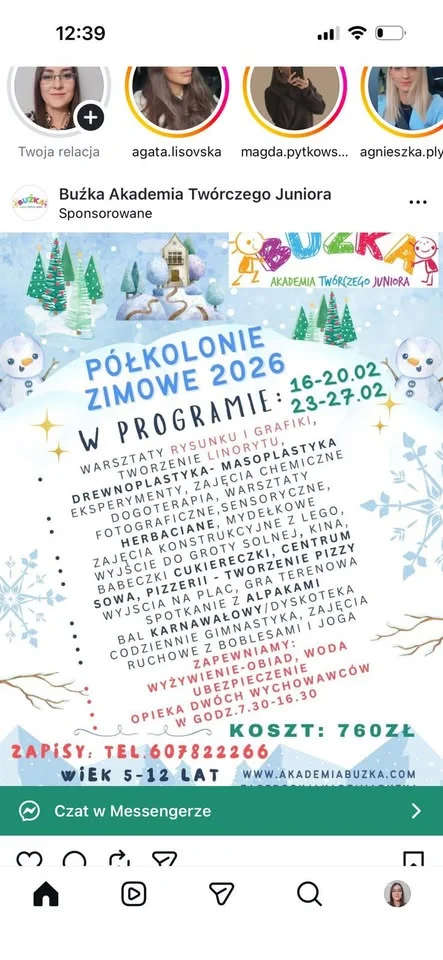 Grafika promocyjna wydarzenia Półkolonie zimowe 2026 — Akademia Buźka