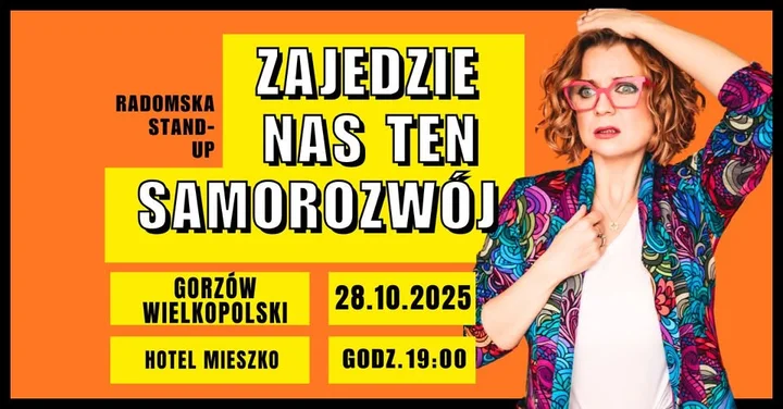Obrazek przedstawia grafikę promocyjną wydarzenia Stand-up Aleksandry Radomskiej w Gorzowie Wielkopolskim