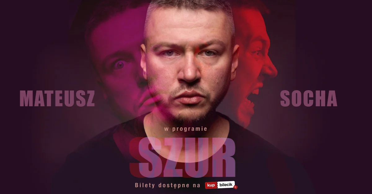 Grafika promocyjna wydarzenia Stand-up Mateusza Sochy w Gorzowie Wielkopolskim