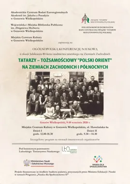 Grafika promocyjna wydarzenia Ogólnopolska Konferencja Naukowa „Tatarzy – tożsamościowy «polski orient» na ziemiach zachodnich i północnych”