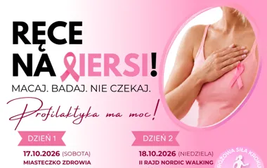 Grafika promocyjna wydarzenia Ręce na piersi! – Macaj. Badaj. Nie czekaj