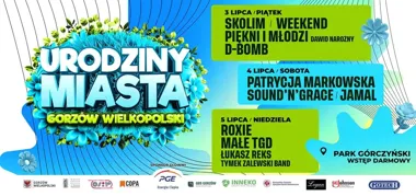 Grafika promocyjna wydarzenia Urodziny Miasta Gorzów Wielkopolski 2026 – trzy dni koncertów w Parku Górczyńskim