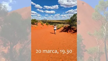 Grafika promocyjna wydarzenia Z odwagą w sercu: ULURU — Drogi i przestrzeń Australii (Renata Serafin)