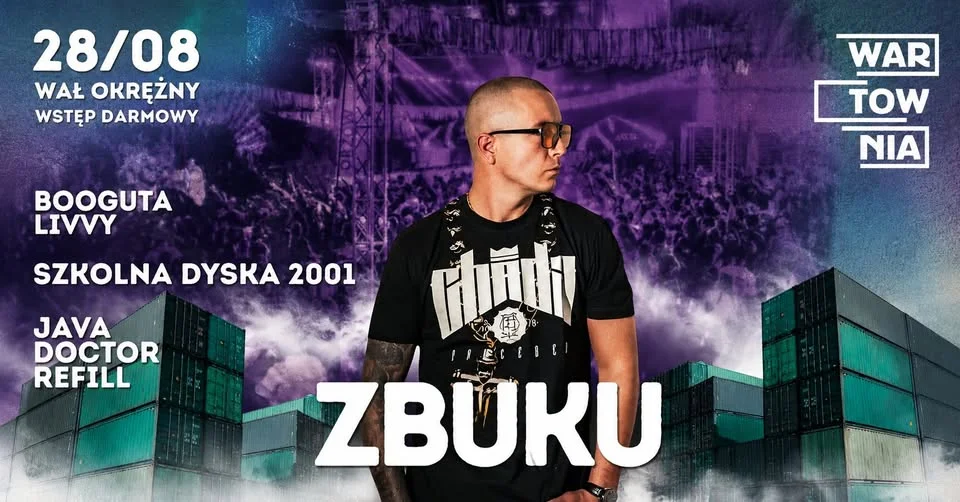 Grafika promocyjna wydarzenia Wartownia | ZBUKU | 28.08 – koncert hip-hopowy