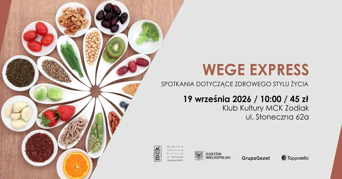 Grafika promocyjna wydarzenia Wege express – warsztaty dla dorosłych dotyczące zdrowego stylu życia