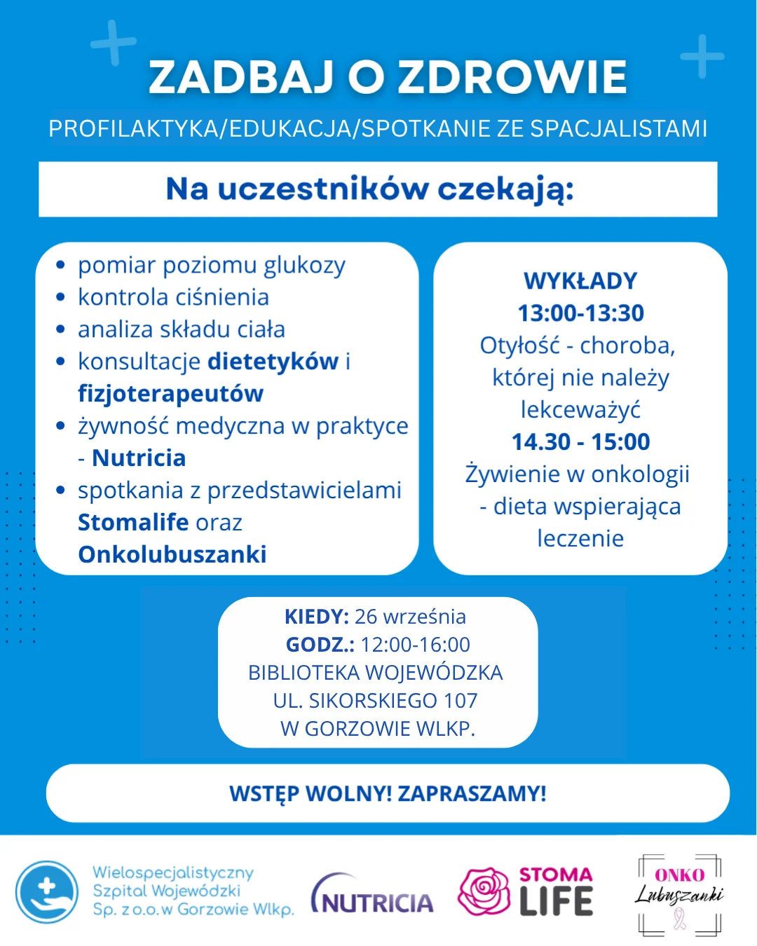 Grafika promocyjna wydarzenia Zadbaj z nami o zdrowie! – wykłady i porady ze szpitalnymi specjalistami